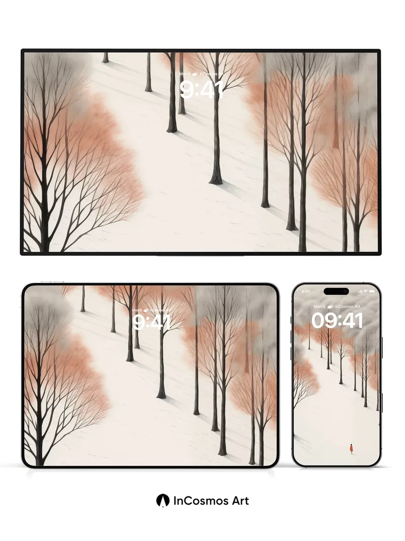 Solitary Path Wallpaper with Crimson Figure