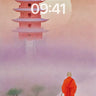 Serene Monk Wallpaper with Floating Pagoda wallpaper for iPhone, iPad & Mac