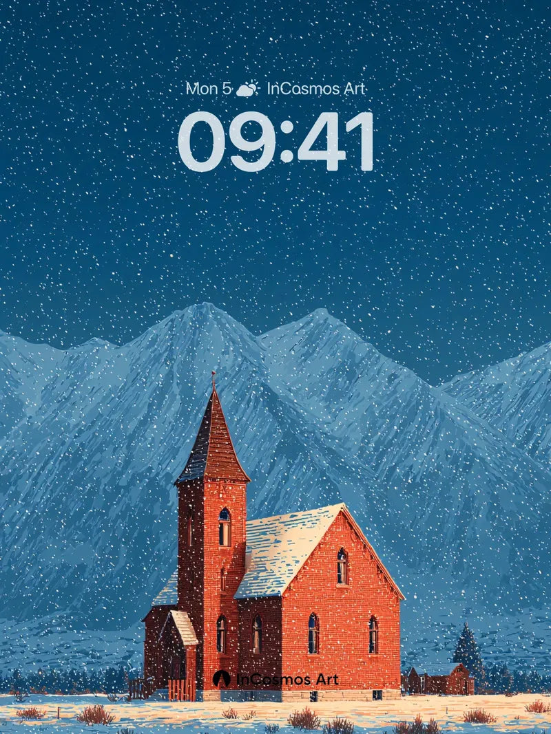 Snowfall Serenity Wallpaper with Crimson Church