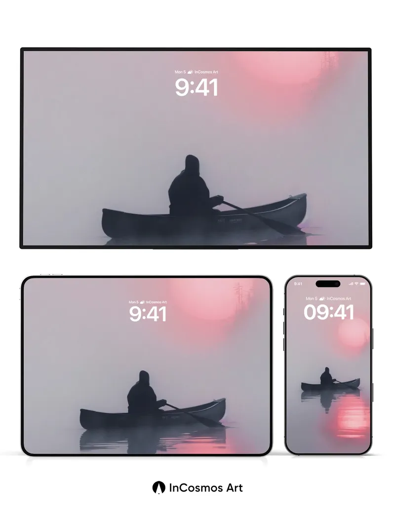 Serenity Canoe Wallpaper with Pink Horizon Glow