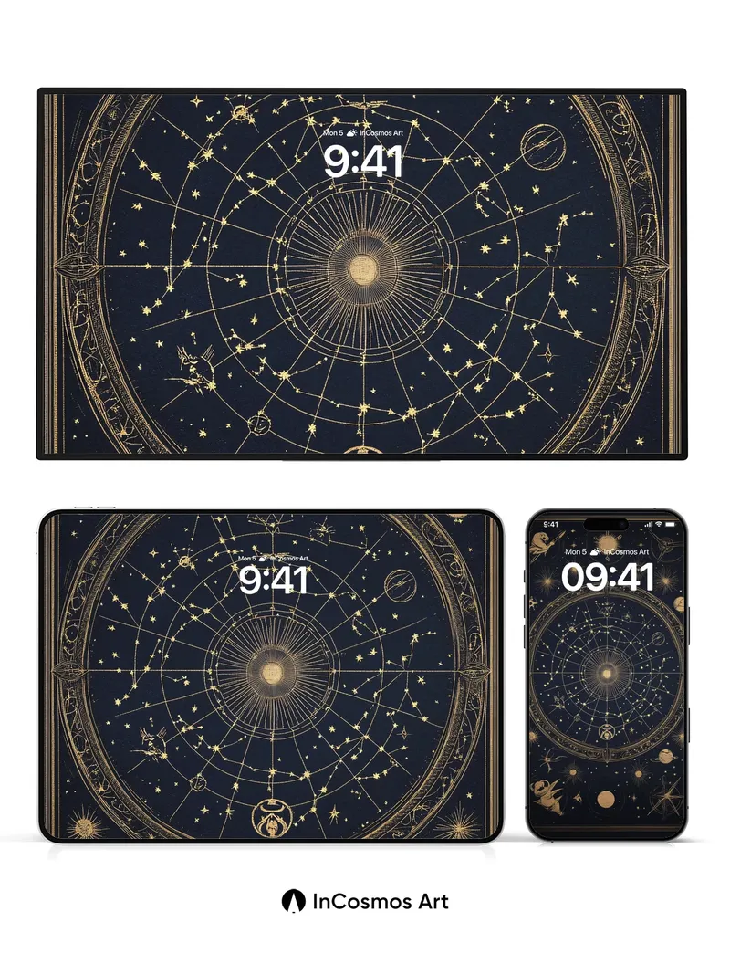 Celestial Vault Wallpaper with Golden Constellations