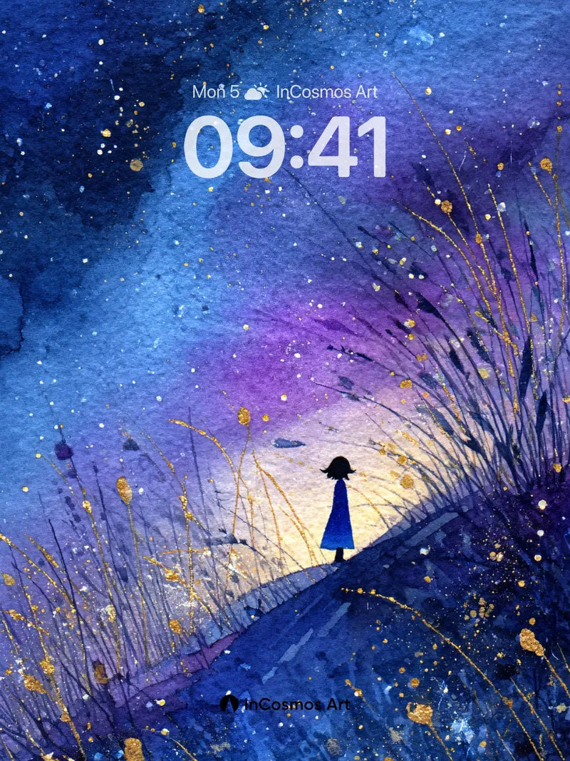 Starry Pathway Wallpaper with Golden Whispers wallpaper for iPhone, iPad & Mac