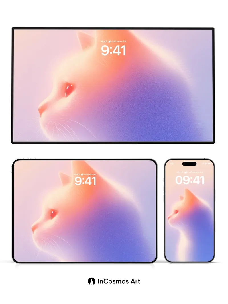 Luminous Feline Wallpaper with Ethereal Gradient