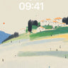 Serene Coastal Village Minimalist Background Art