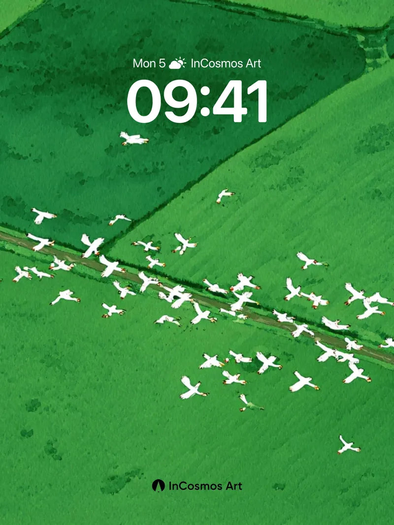 Serenity Flight Wallpaper with Emerald Fields