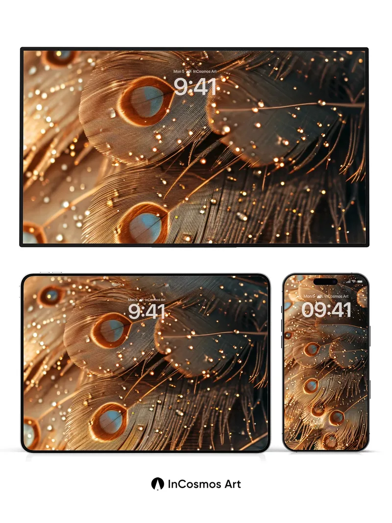 Golden Reverie Wallpaper with Peacock Eyes