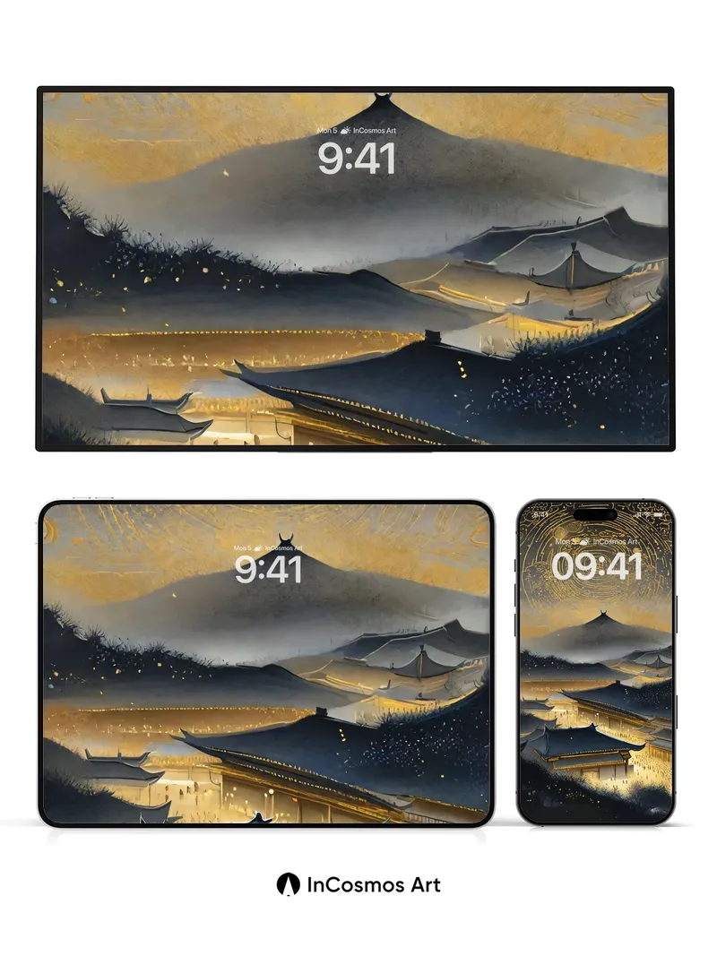 Golden Spiral Wallpaper with Celestial Ink