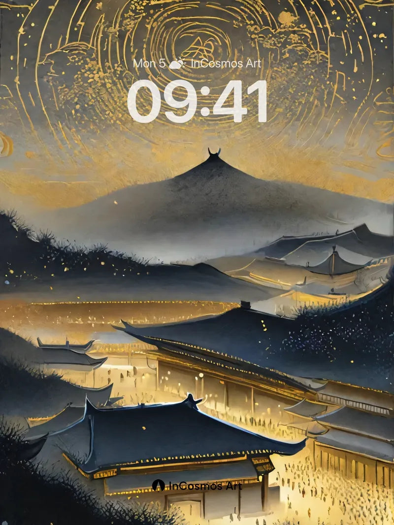 Golden Spiral Wallpaper with Celestial Ink