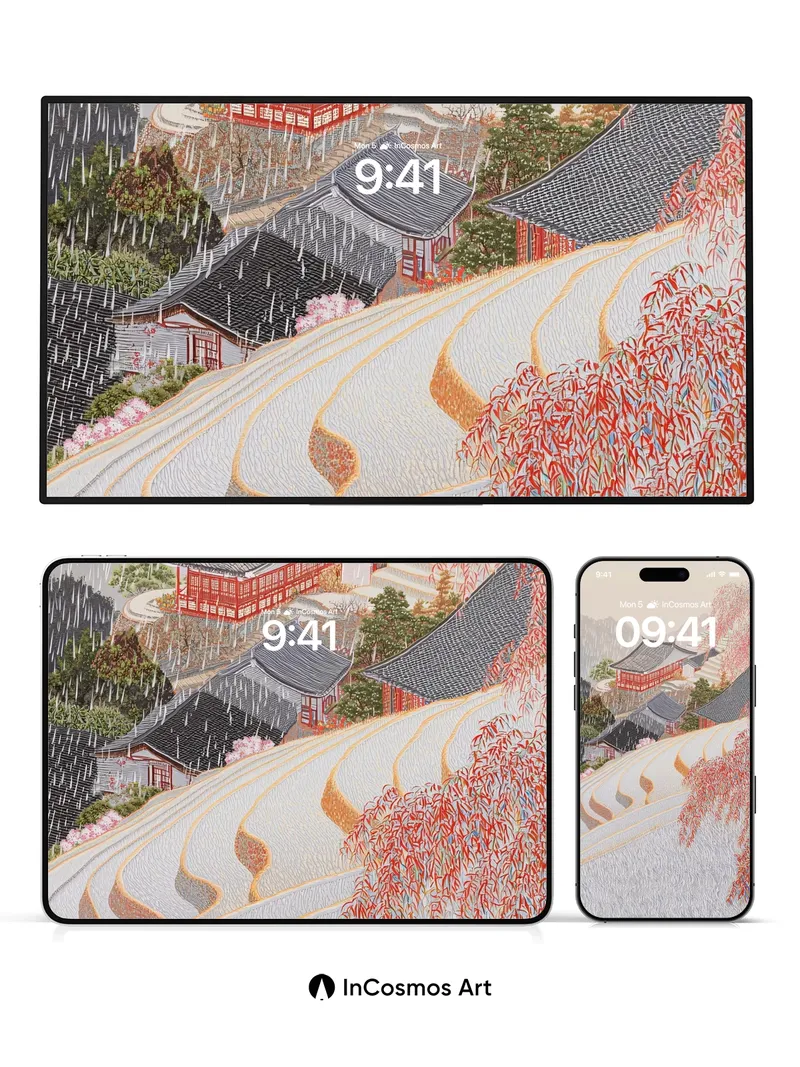 Autumn Rain Wallpaper with Silk Threads