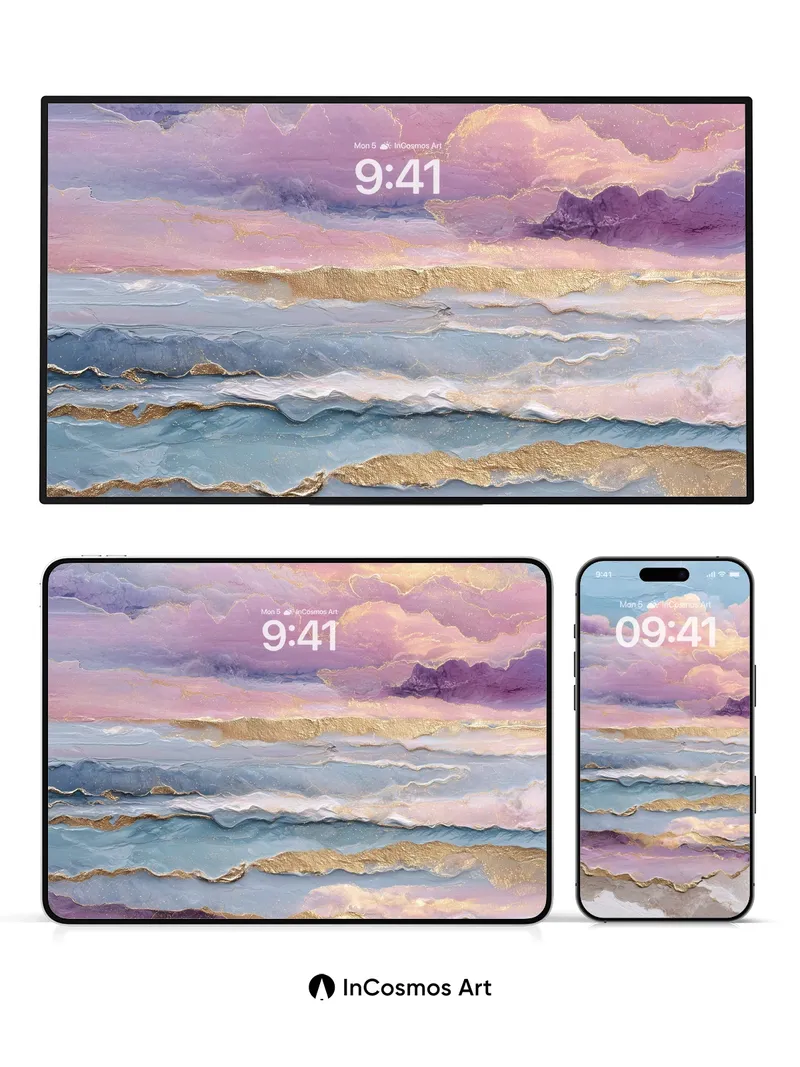 Lavender Horizon Wallpaper with Gold Veins