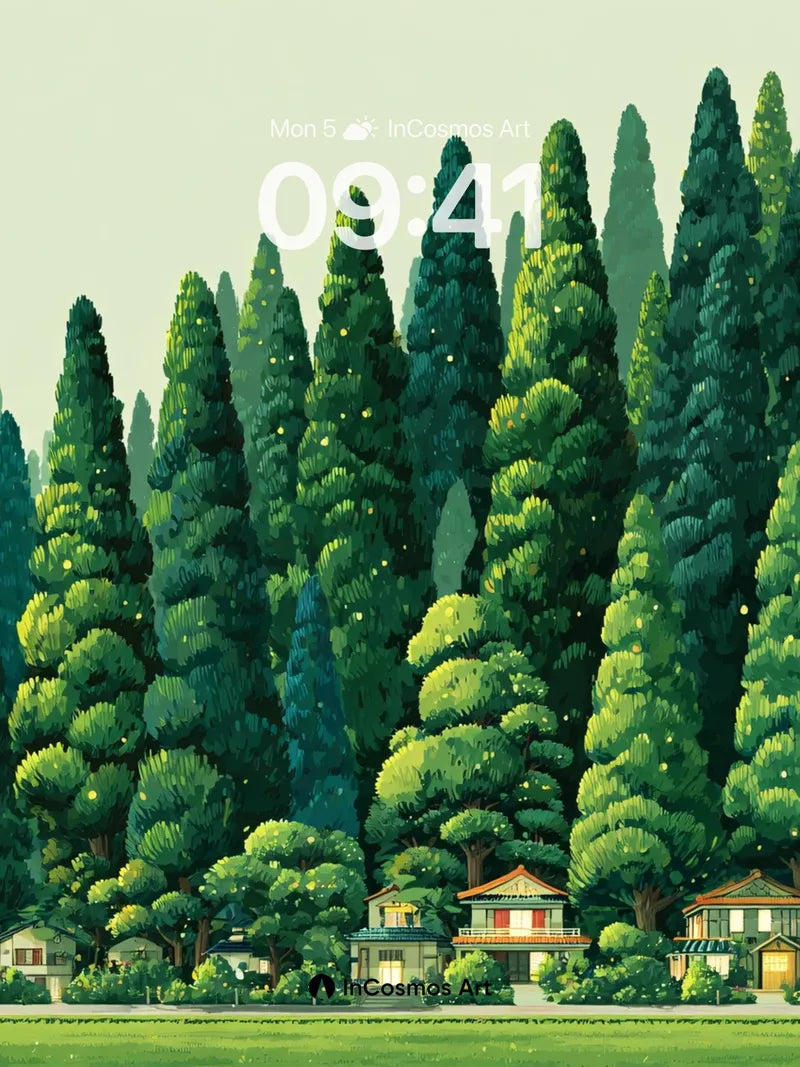 Whispering Pines Wallpaper with Hidden Homes