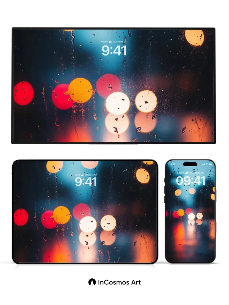 Rain-Streaked Night Wallpaper with Bokeh Lights