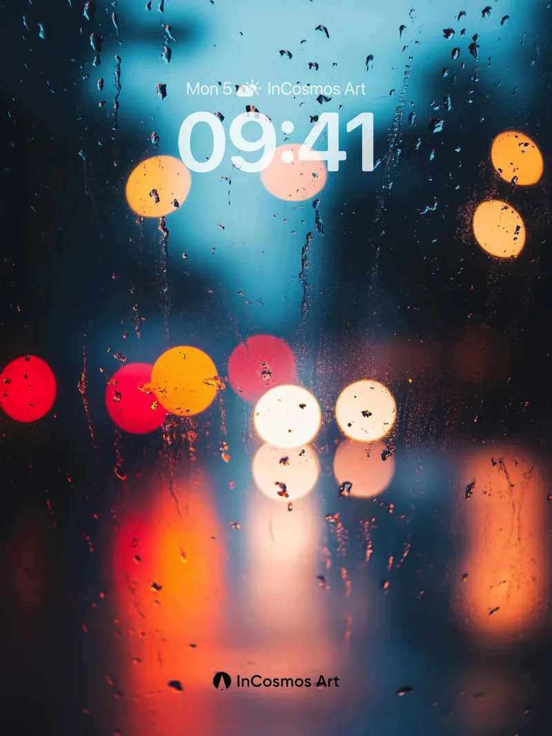 Rain-Streaked Night Wallpaper with Bokeh Lights