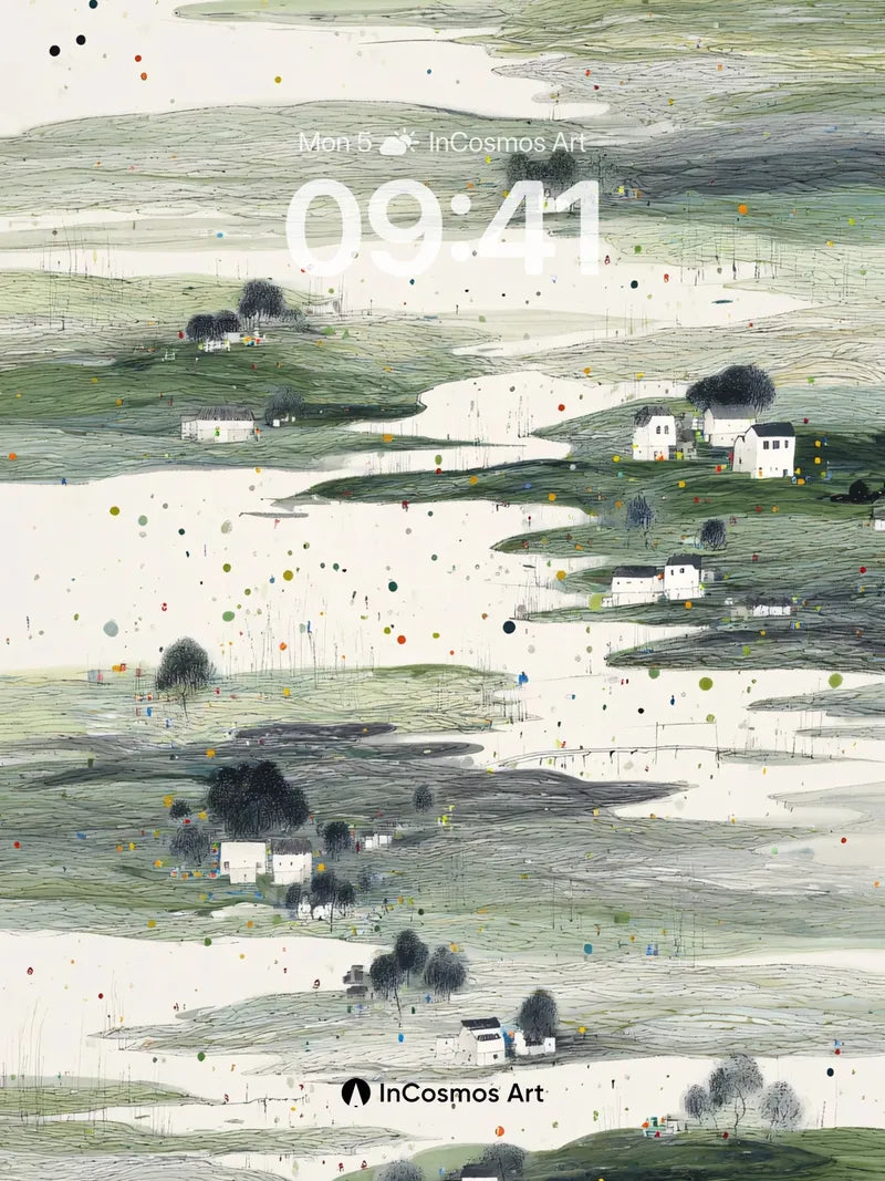 Serene River Valley Wallpaper with Ink Wash Hills