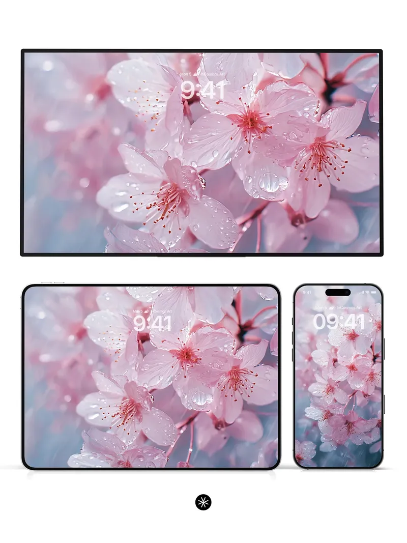 Serenity Petal Rain Wallpaper with Dew Drops