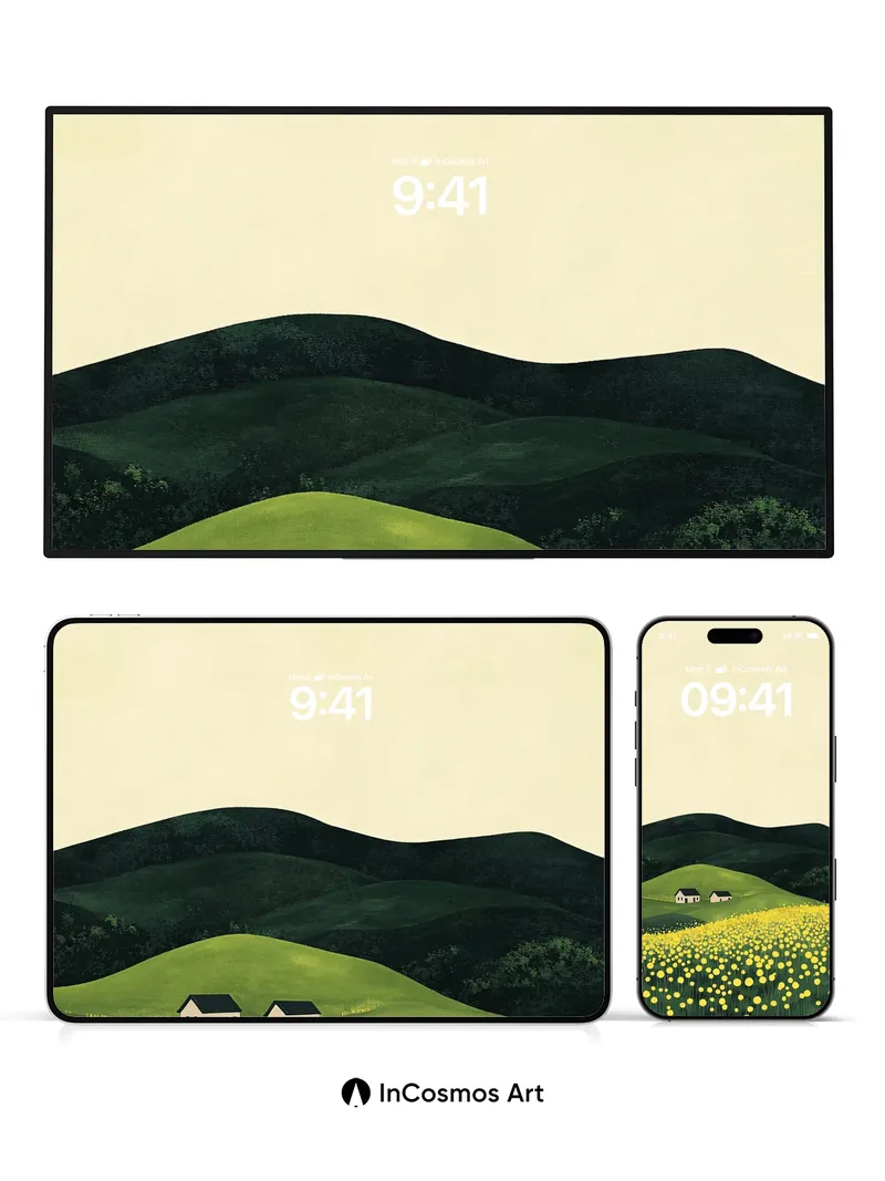 Serenity Field Wallpaper with Golden Dots