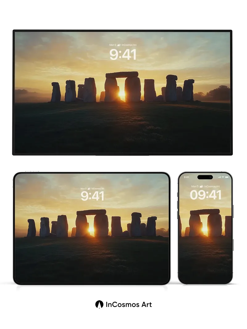 Golden Hush Stonehenge Wallpaper with Sunlit Silence