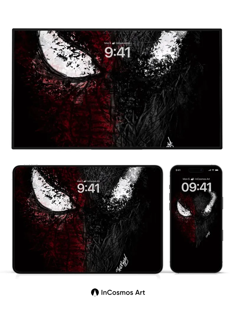 Shadowed Spider-Web Wallpaper with Dual-Eye Gaze