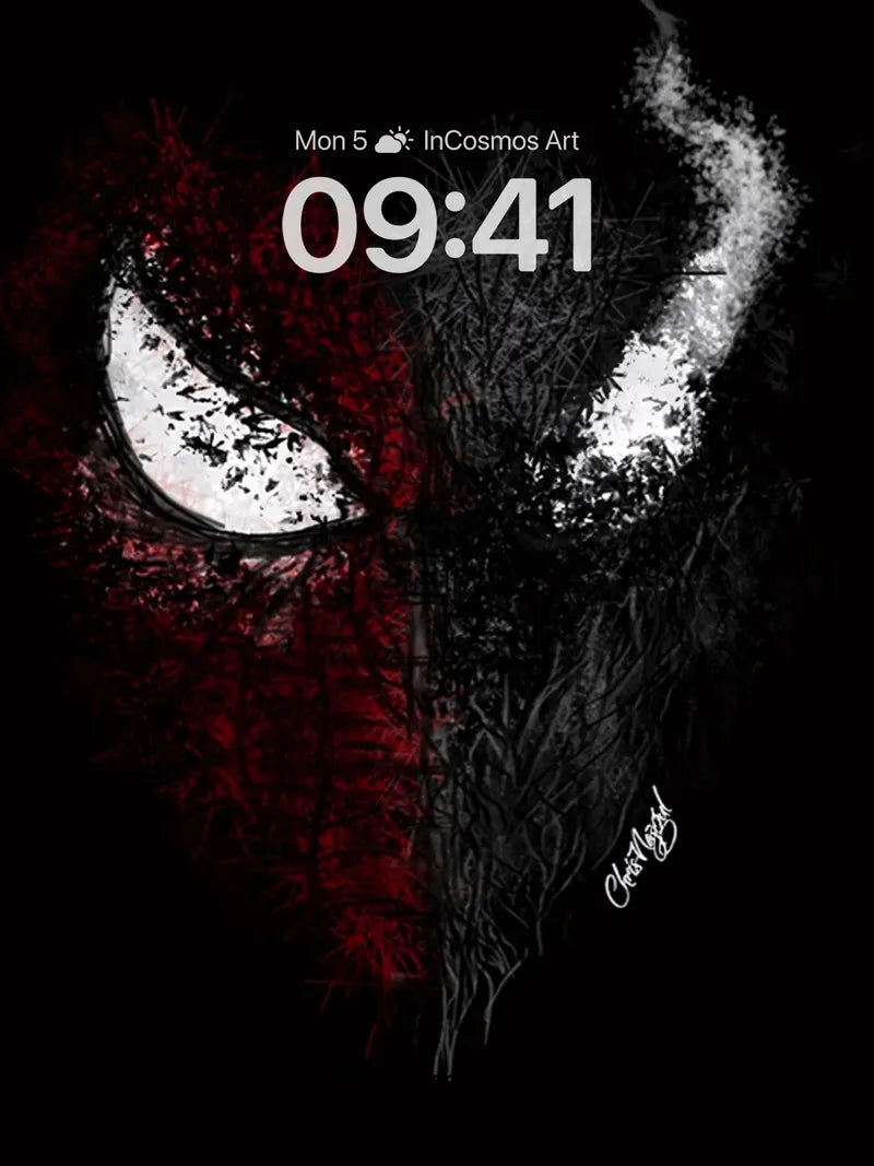 Shadowed Spider-Web Wallpaper with Dual-Eye Gaze