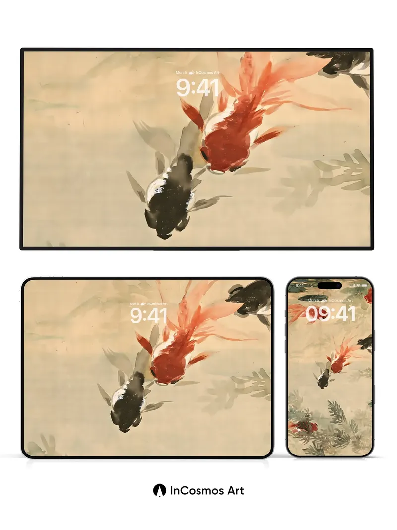 Serene Koi Flow Wallpaper with Ink Wash Depth