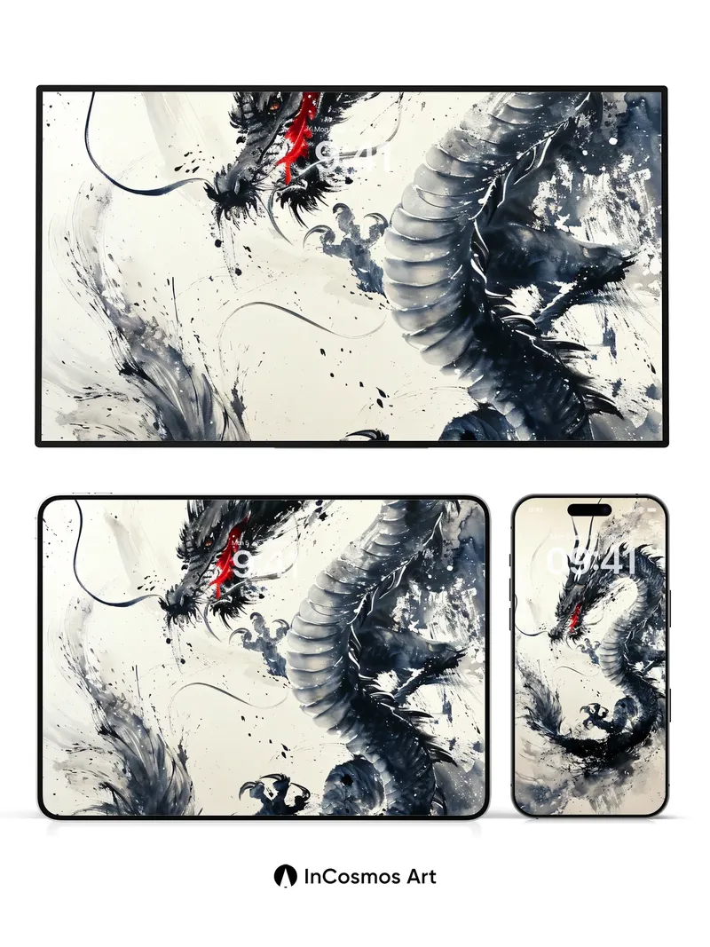 Ink Storm Dragon Wallpaper with Red Eye