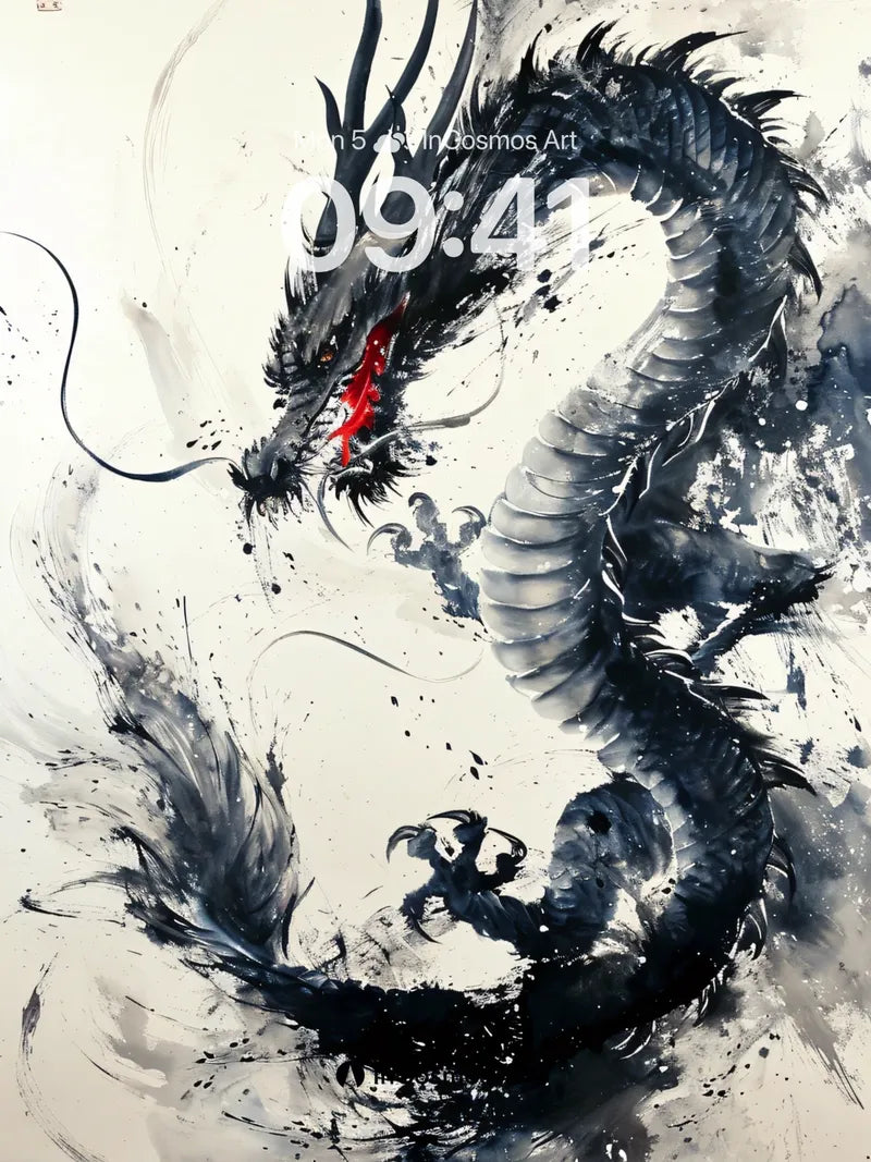 Ink Storm Dragon Wallpaper with Red Eye