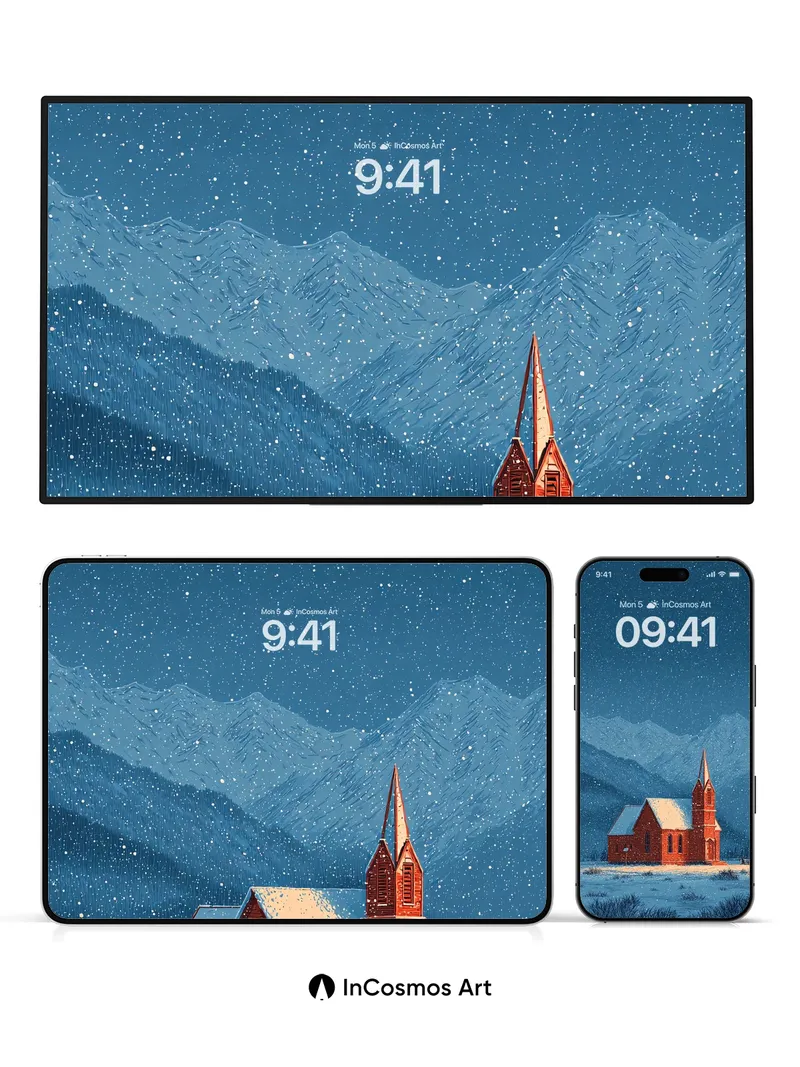 Snowfall Serenity Wallpaper with Crimson Church