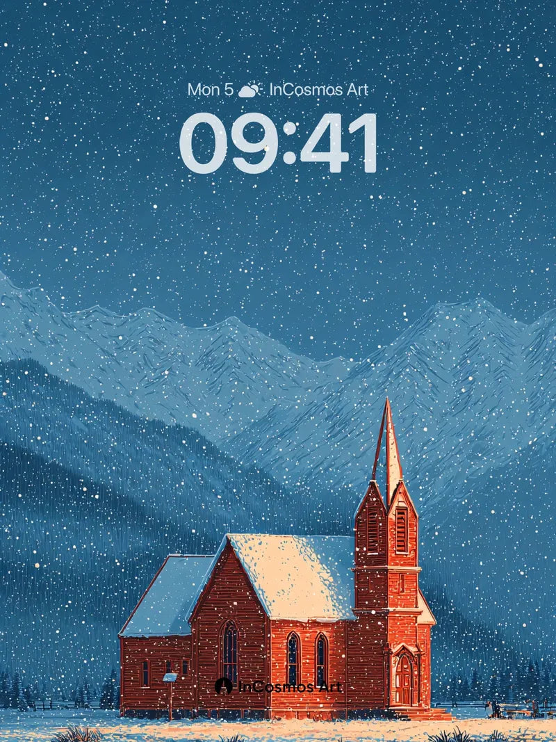 Snowfall Serenity Wallpaper with Crimson Church