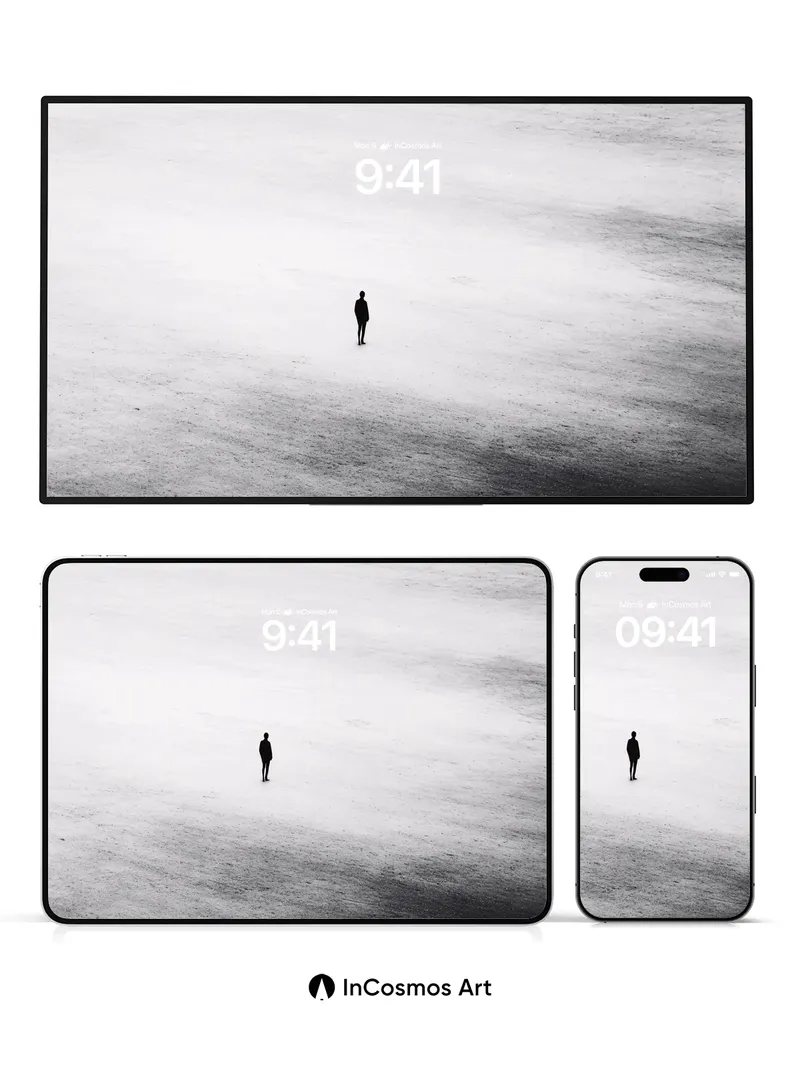 Solitary Shadow Wallpaper in Monochrome Void