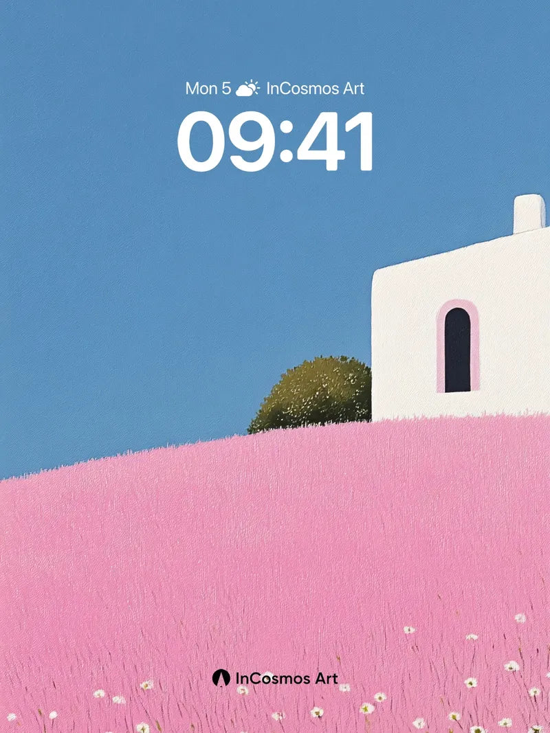 Serene Pink Field Wallpaper with White Chapel