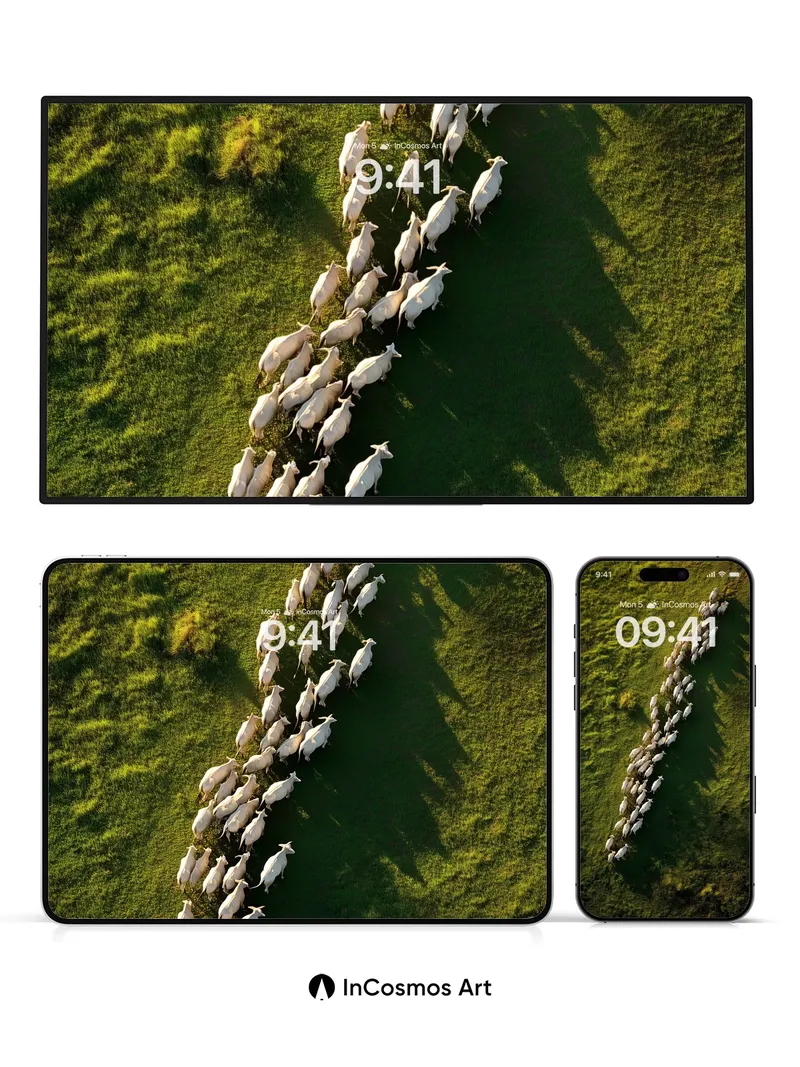 Serenity Herd Wallpaper with Golden Path