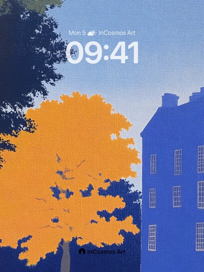 Golden Hush Wallpaper with Blue House Echo