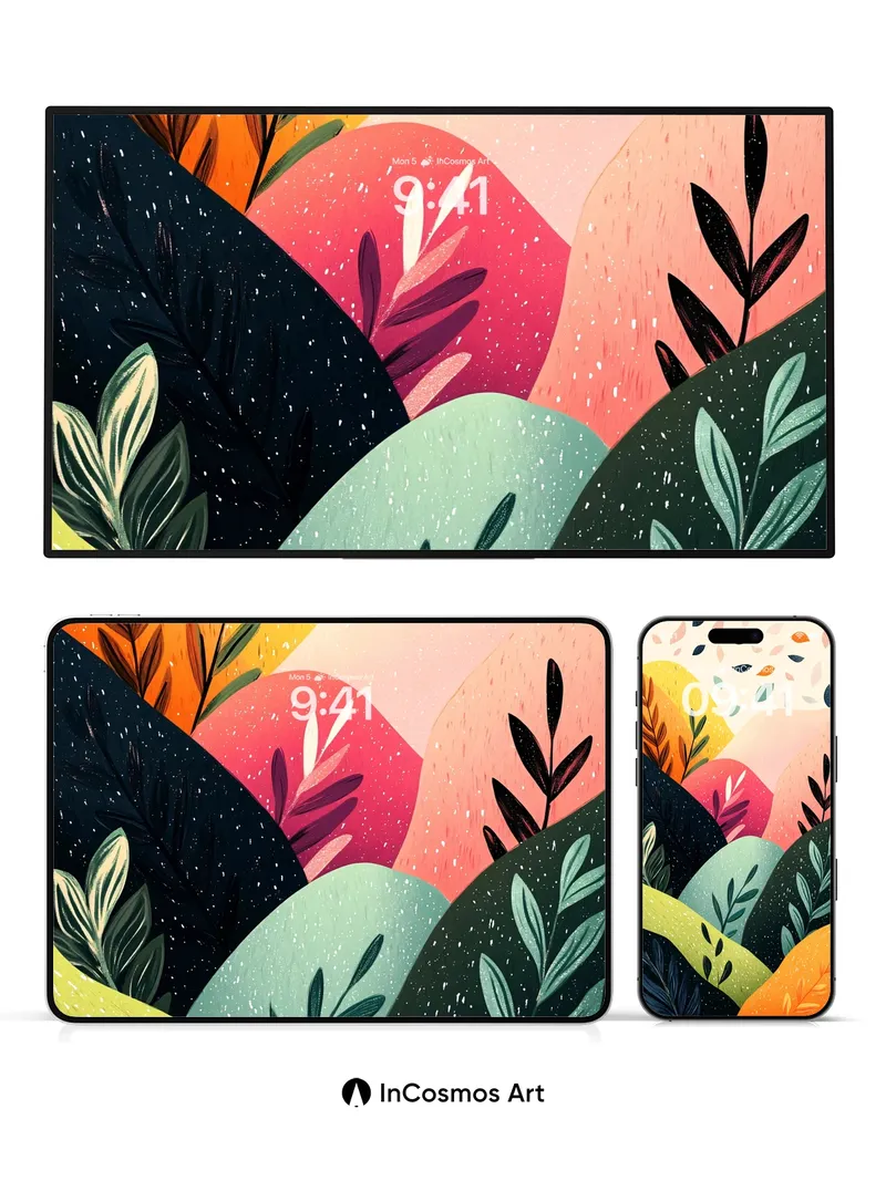 Whispering Hills Wallpaper with Floating Leaves