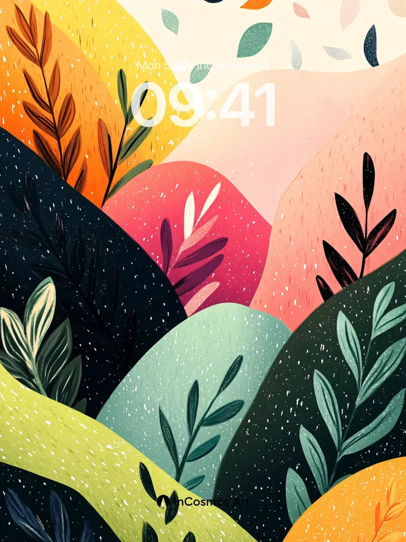 Whispering Hills Wallpaper with Floating Leaves