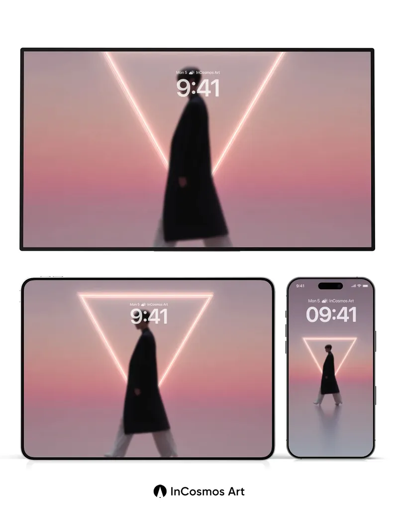 Neon Mirage Wallpaper with Floating Geometry