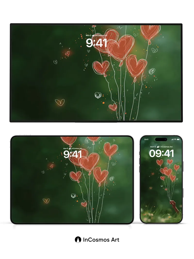 Whispering Heart Balloons Wallpaper with Floating Light