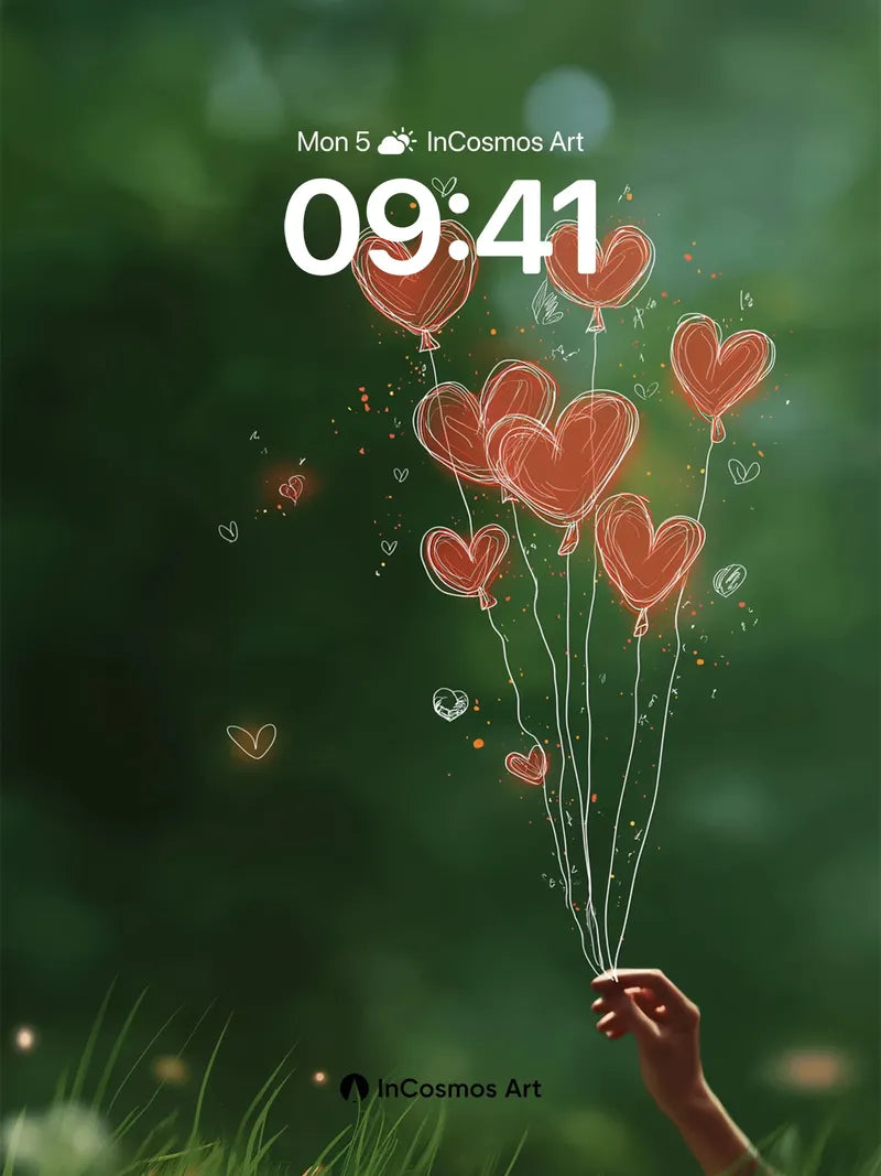 Whispering Heart Balloons Wallpaper with Floating Light