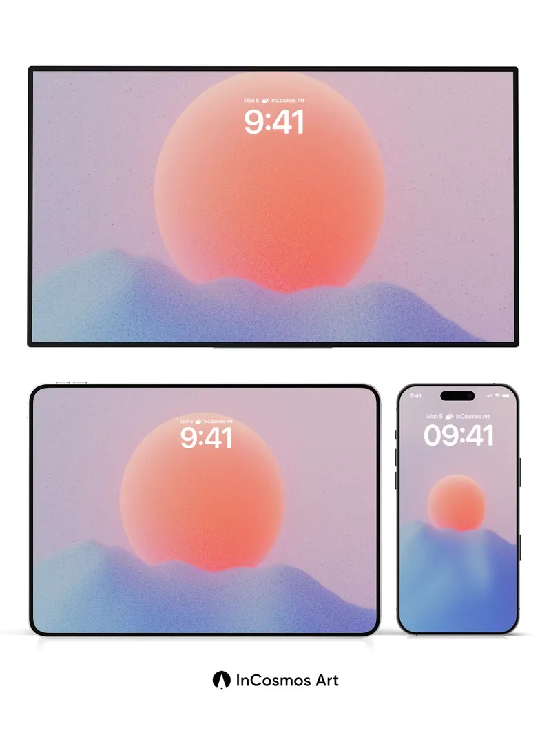 Serene Horizon Wallpaper with Soft Sun Disc