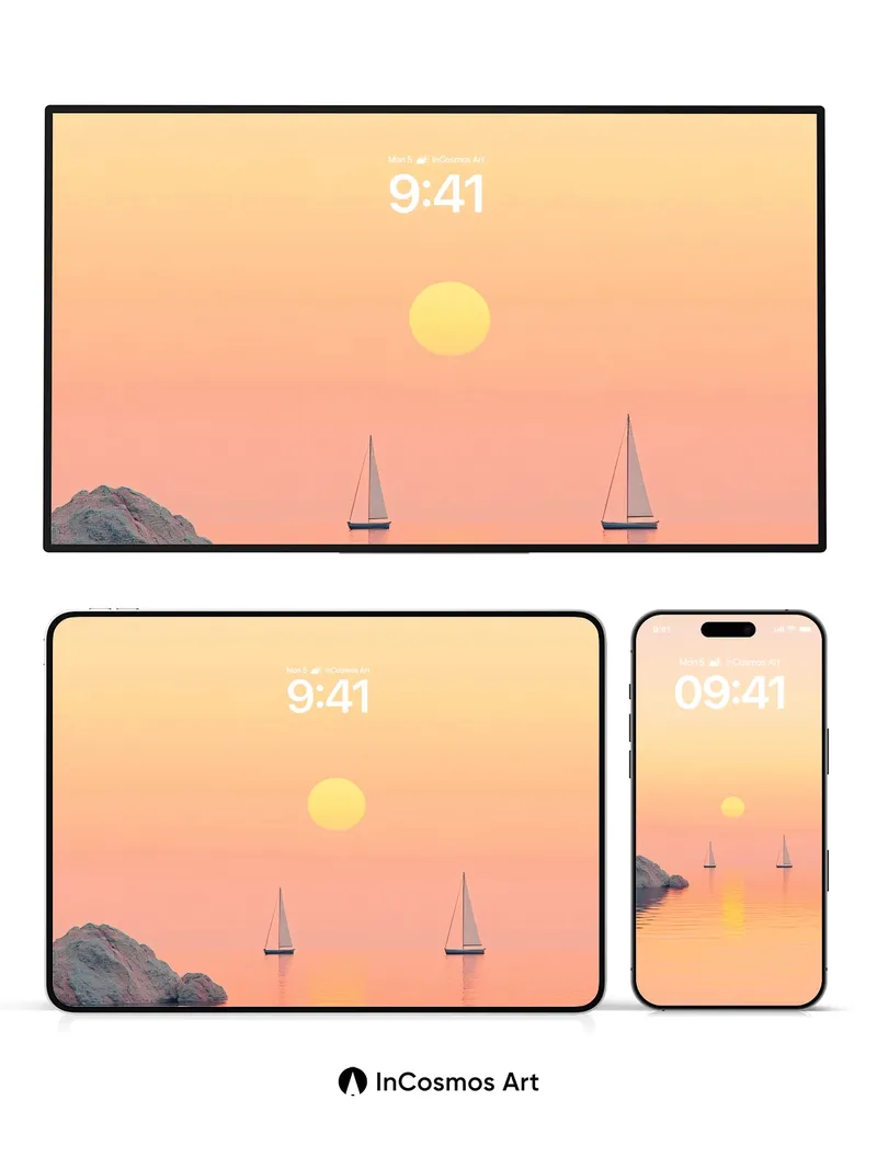 Serenity Sail Wallpaper with Sunset Reflections