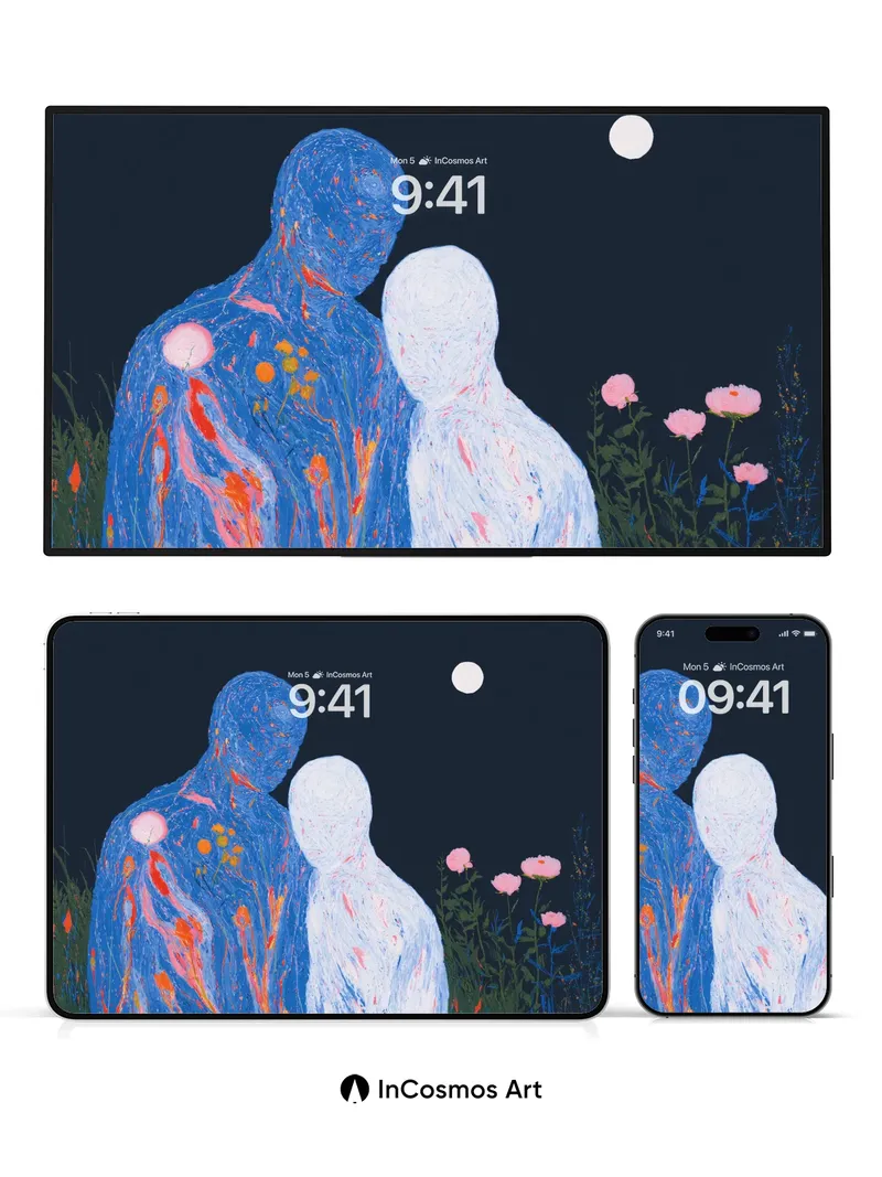 Luminous Embrace Wallpaper with Moonlit Silhouettes