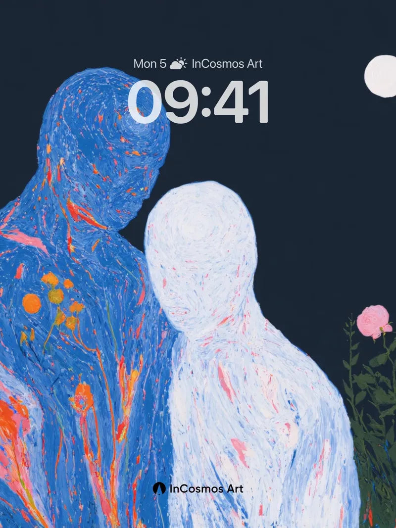 Luminous Embrace Wallpaper with Moonlit Silhouettes