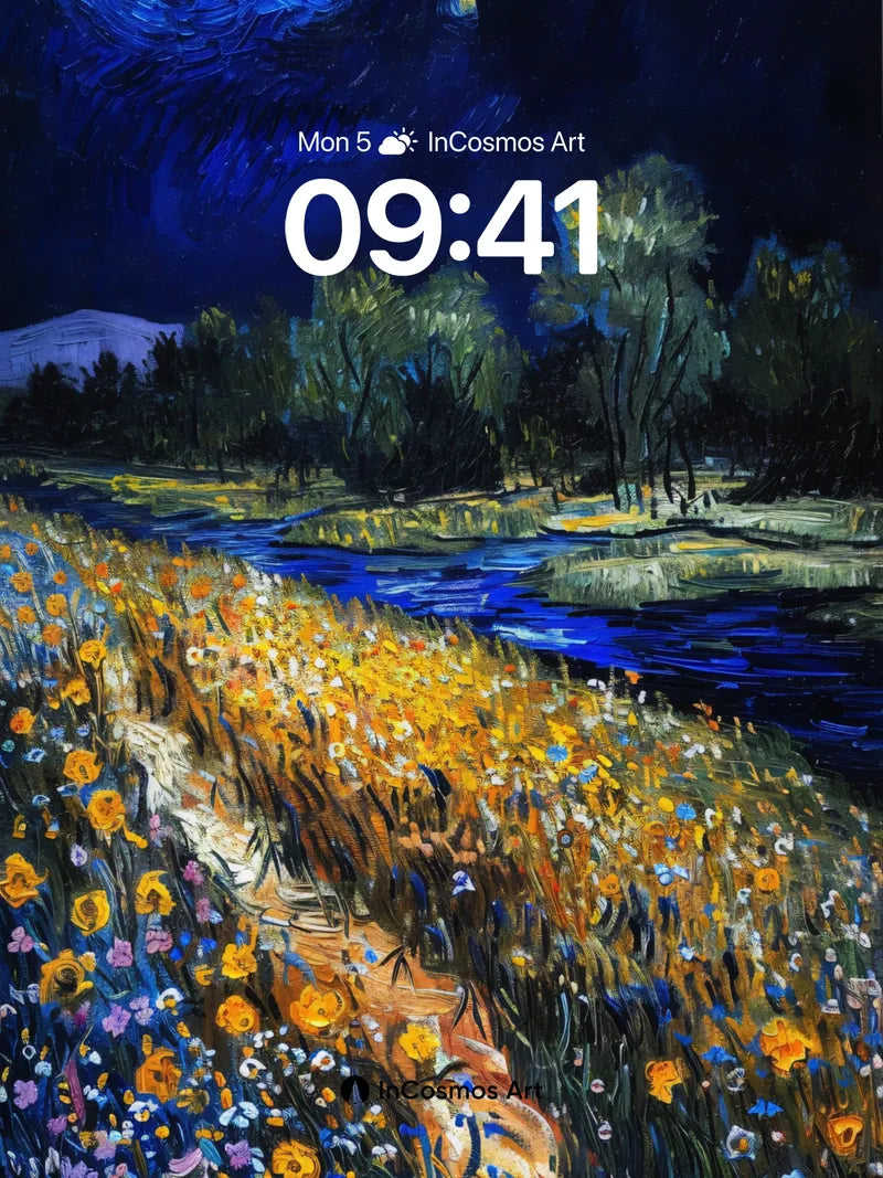 Starry Pathway Wallpaper with Van Gogh Swirls wallpaper for iPhone, iPad & Mac