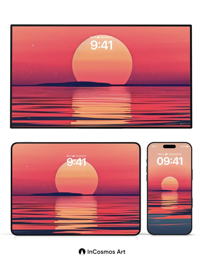 Crimson Horizon Wallpaper with Silent Reflections