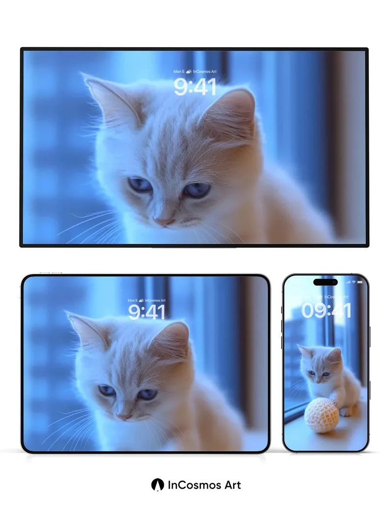 Serene Velvet Kitten Wallpaper with Honeycomb Sphere