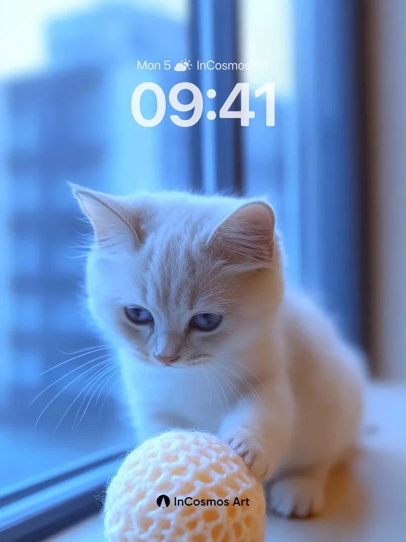 Serene Velvet Kitten Wallpaper with Honeycomb Sphere