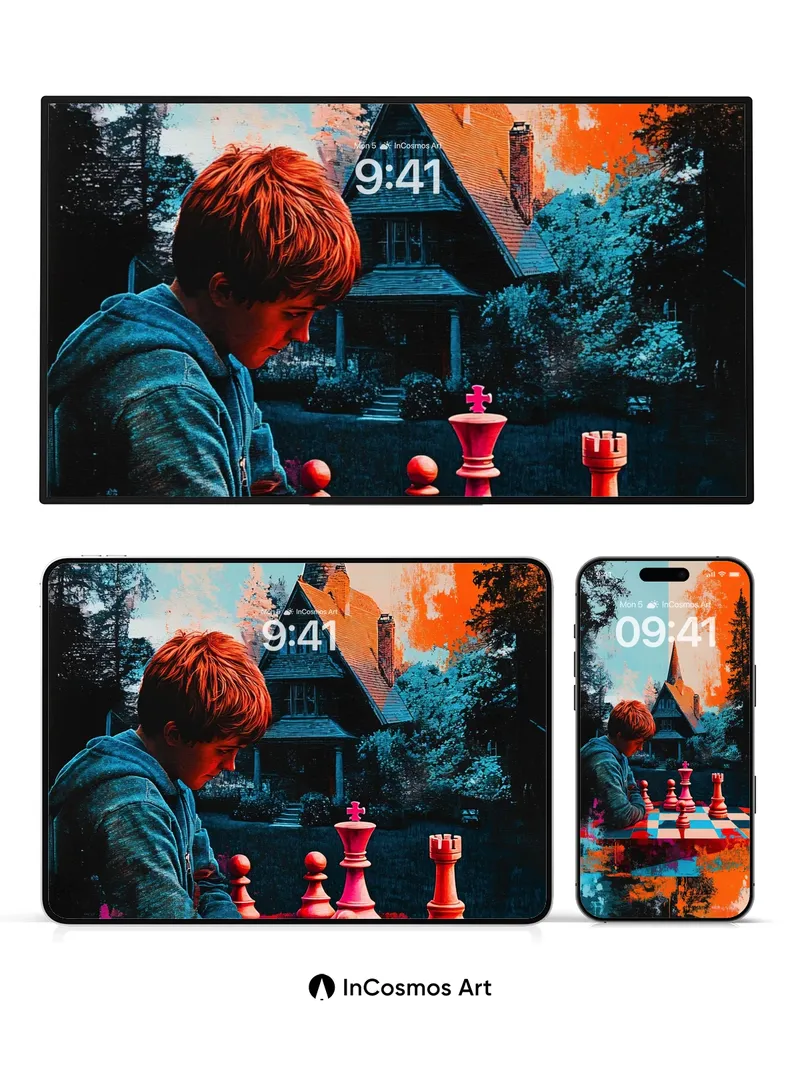 Surreal Chess Garden Wallpaper with Haunting Colors