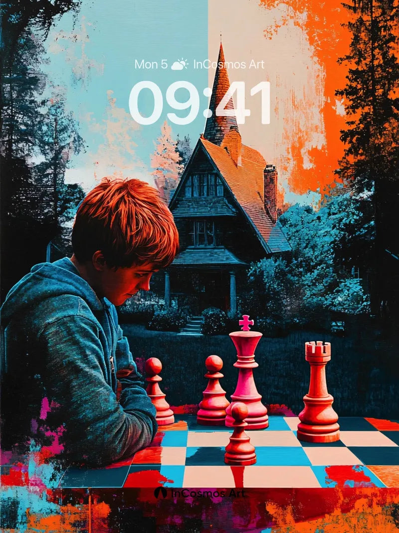 Surreal Chess Garden Wallpaper with Haunting Colors