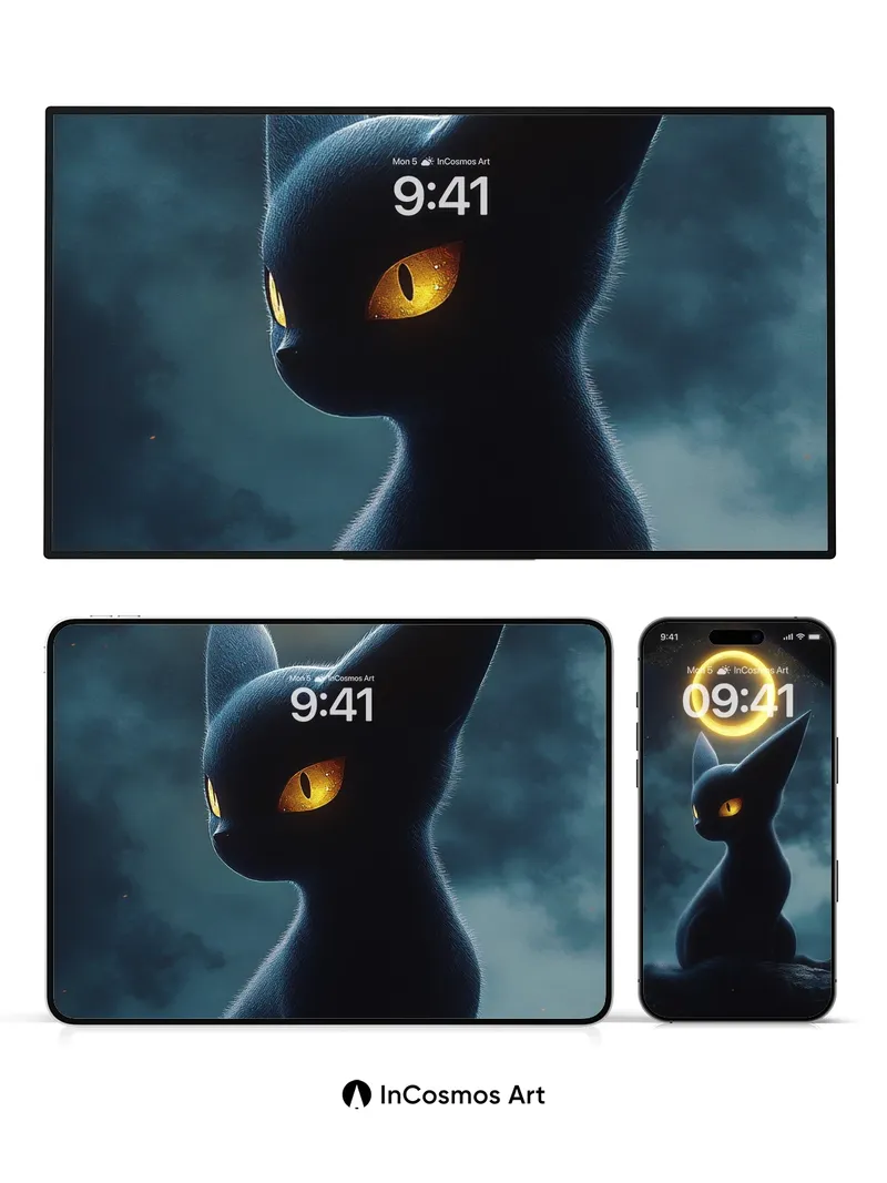 Lunar Eclipse Cat Wallpaper with Golden Halo