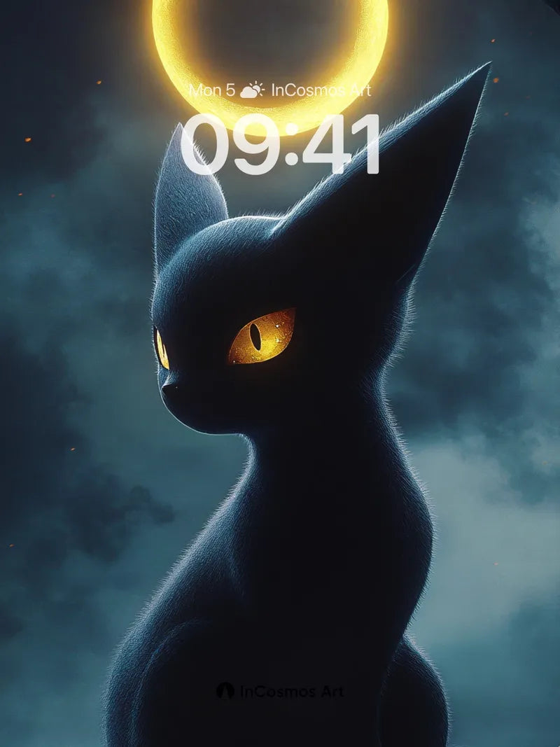 Lunar Eclipse Cat Wallpaper with Golden Halo