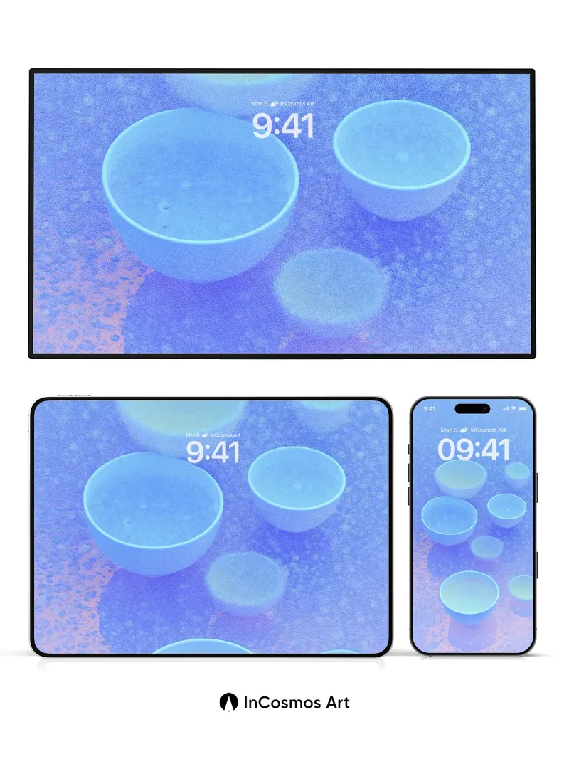 Serene Gradient Wallpaper with Floating Bowls